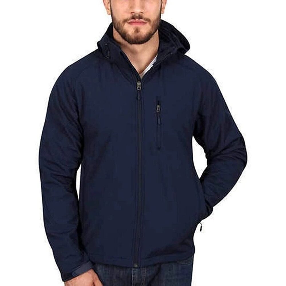 Kirkland Signature Men's S Softshell Jacket With Hood Navy Fur Lined h1939